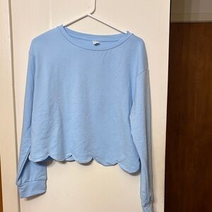 Light Blue Scalloped Hem Sweatshirt